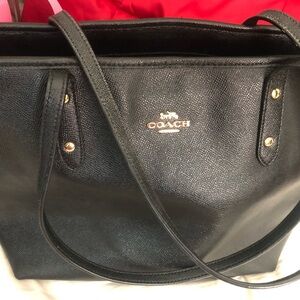 Coach Black Leather Tote with Gold Accents